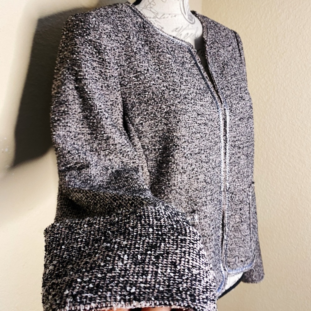 Rebecca Taylor Stretch Tweed Embellished Jacket 12 - Picture 6 of 12